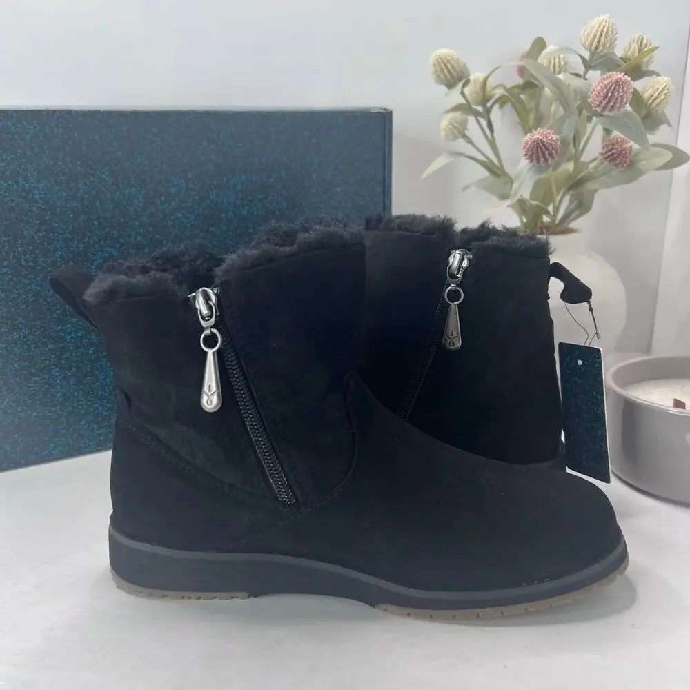 EMU Australia Beach Mini Leather Merino Wool Lining Boots Black Women's 5 NWB
